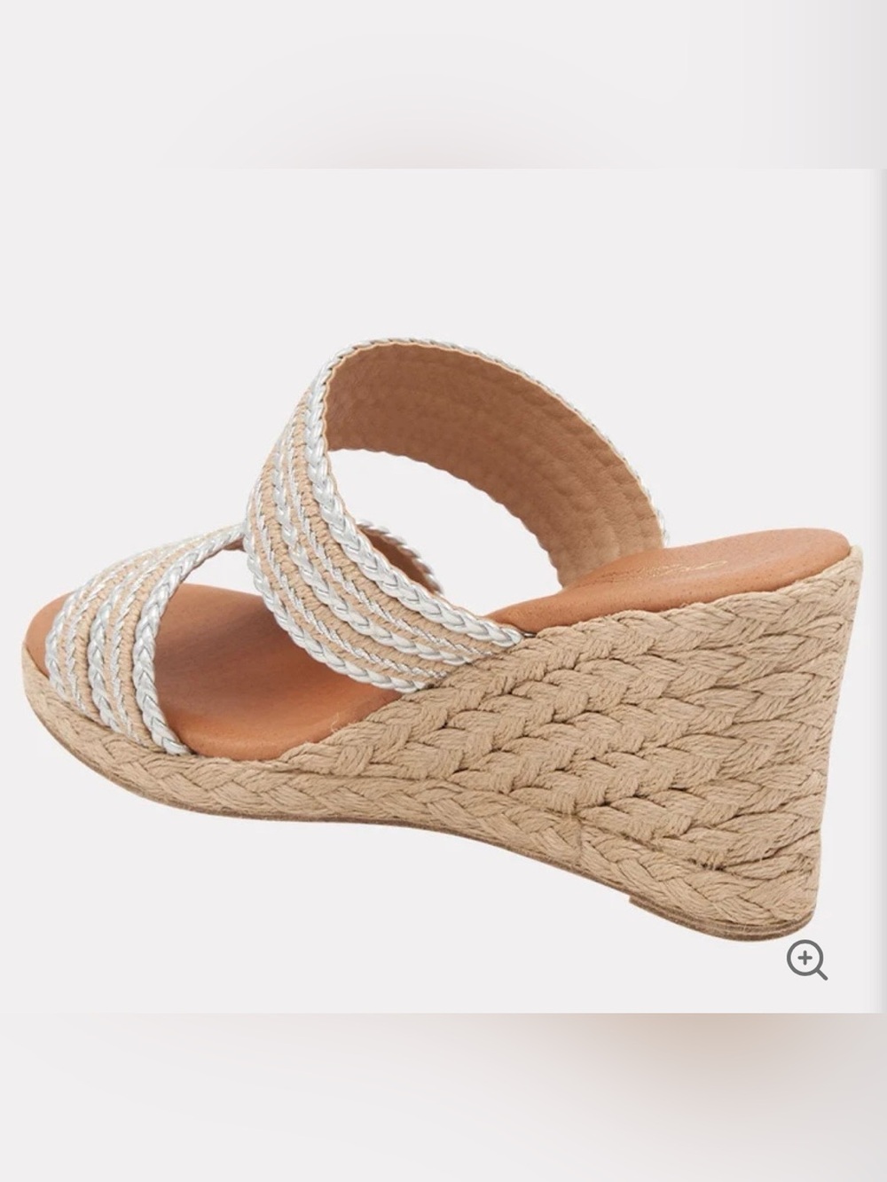 Andre Assous Natural Silver Raffia Espadrille Wedge Sandals Sz 11 Made in Spain - Picture 6 of 8